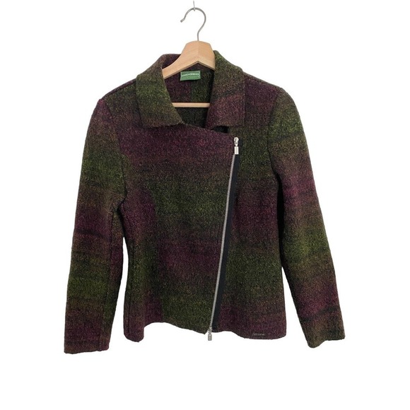 Geiger 100% wool Austria green / mauroon front zip jacket size 40 / US 10 - Picture 1 of 8